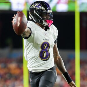 Oct 21, 2024; Tampa, Florida, USA; Baltimore Ravens quarterback Lamar Jackson (8) runs with the ball against the Tampa Bay Buccaneers in the second quarter at Raymond James Stadium.