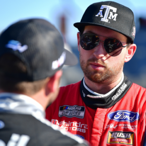 NASCAR Cup Series driver Chase Briscoe (14) with driver Josh Berry (4) during qualifying for the South Point 400 at Las Vegas Motor Speedway.