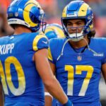 Aug 26, 2023; Denver, Colorado, USA; Los Angeles Rams wide receiver Puka Nacua (17) and wide receiver Cooper Kupp (10) before the game against the Denver Broncos at Empower Field at Mile High.