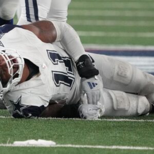 Dallas Cowboys linebacker Micah Parsons (11) injured in the second half against the New York Giants at MetLife Stadium.