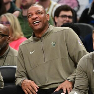 Milwaukee Bucks head coach Doc Rivers looks on in the third quarter against the Orlando Magic at Fiserv Forum.