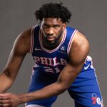 Philadelphia 76ers center Joel Embiid (21) poses for a photo on media day at the Philadelphia 76ers Training Complex.