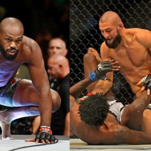 Jon Jones (L) and Khamzat Chimaev (R)