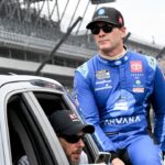 NASCAR Cup Series driver Jimmie Johnson (84) rides around the track during driver introductions ahead of the Brickyard 400, Sunday, July 21, 2024, at Indianapolis Motor Speedway.