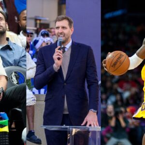 Mark Cuban (L), Dirk Nowitzki (C), Kobe Bryant (R).