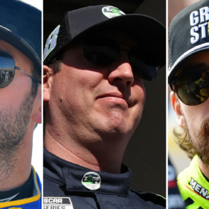 (L-R) Chase Elliott, Kyle Busch and Ryan Blaney