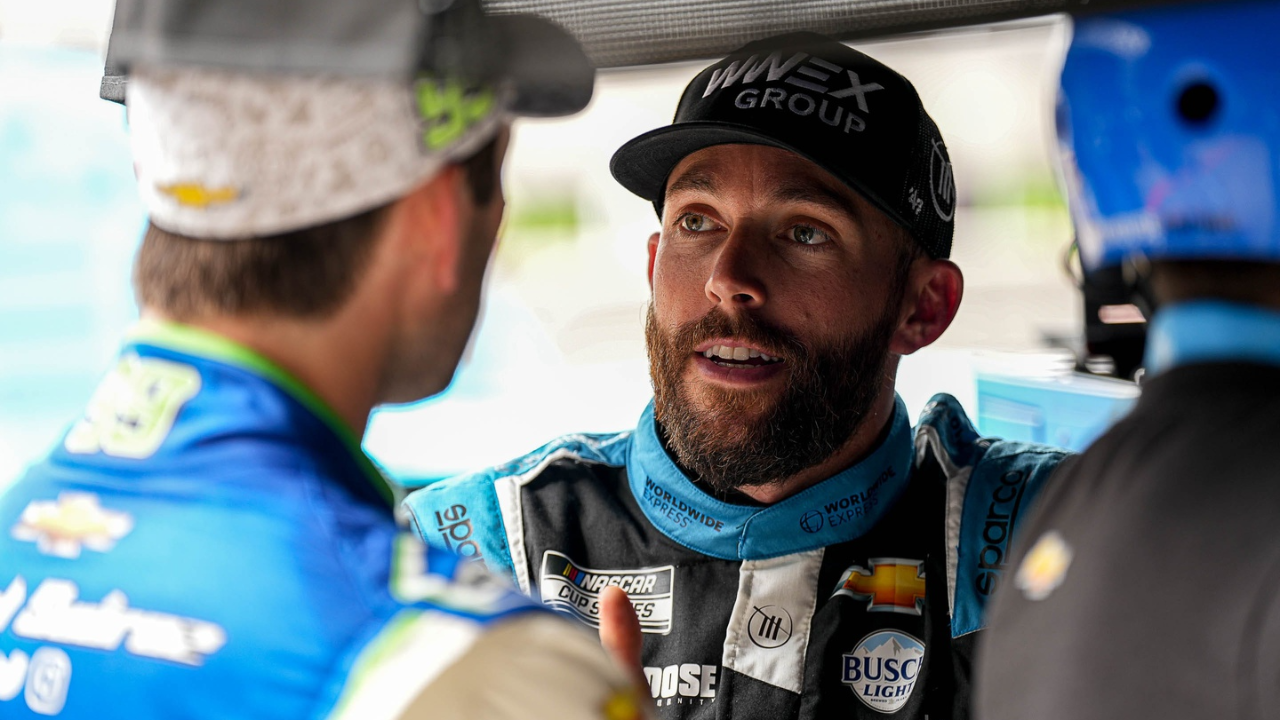 Ross Chastain (1) talks to Daniel Suarez (99) ahead of qualifying for the Sunday NASCAR EchoPark Automotive Grand Prix at the Circuit of the Americas on Saturday, March 23, 2024 in Austin.