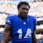 Seattle Seahawks wide receiver DK Metcalf (14) walks off the field after the Seattle Seahawks defeated the Cleveland Browns at Lumen Field.