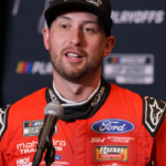 Chase Briscoe speaks to media members during the NASCAR Playoffs Media Day at the Charlotte Convention Center.