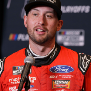 Chase Briscoe speaks to media members during the NASCAR Playoffs Media Day at the Charlotte Convention Center.