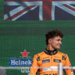 Lando Norris of McLaren on the podium of the Mexico City GP