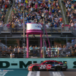 NASCAR Cup Series driver Christopher Bell (20) crosses the start/finish line to win the 4EVER 400 presented by Mobil 1 at Homestead-Miami Speedway.