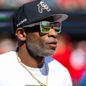 Colorado Buffalos head coach Deion Sanders against the Arizona Wildcats at Arizona Stadium.
