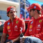 Scuderia Ferrari driver Charles Leclerc (16) of Monaco and Scuderia Ferrari driver Carlos Sainz (55) of Spain
