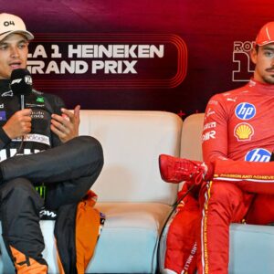 Formula 1 GP Zandvoort Holland Sunday, 25 08 2024 Lando Norris 4, McLaren Formula 1 Team and Charles Leclerc 16, Scuderia Ferrari in the press conference