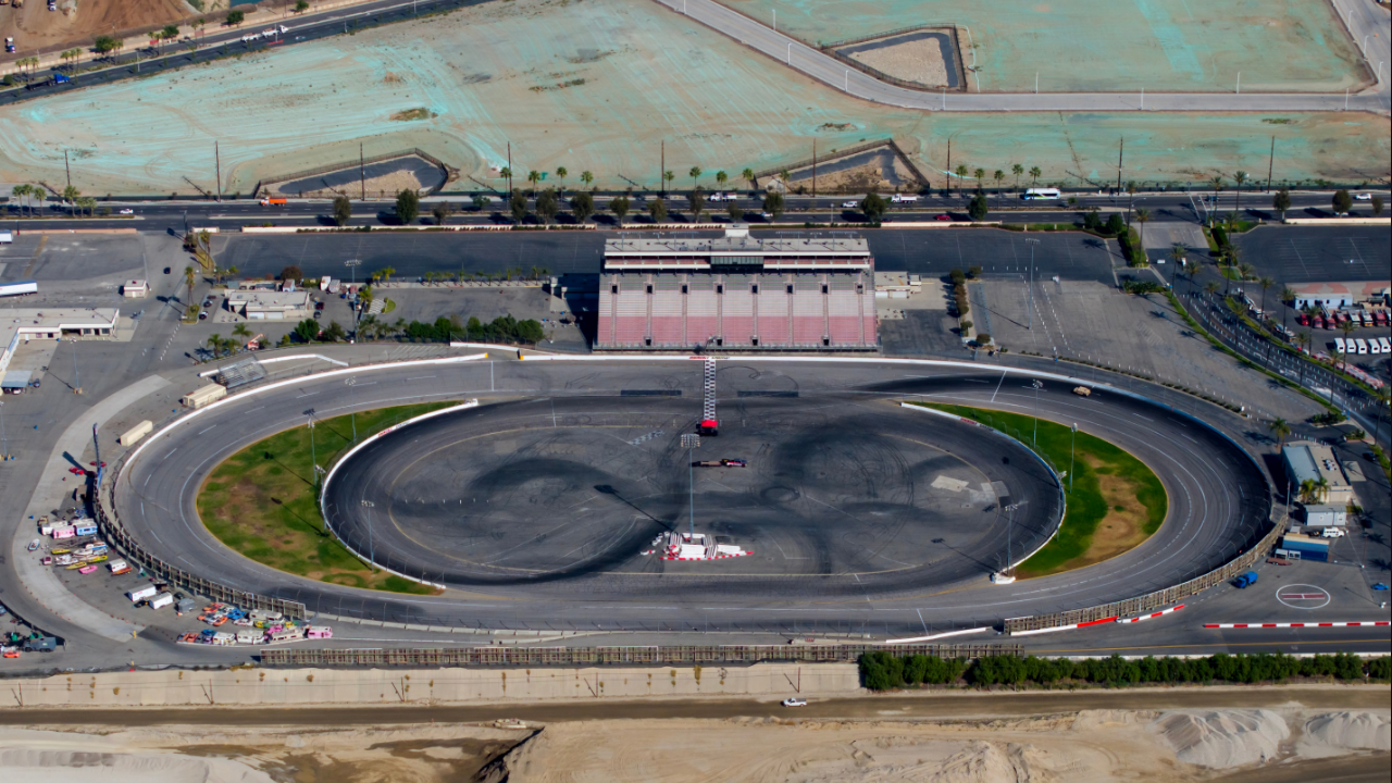 Aerial overall view of Irwindale Speedway.