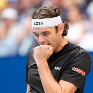Taylor Fritz shows his frustration during the men's singles final of the 2024 U.S. Open tennis tournament
