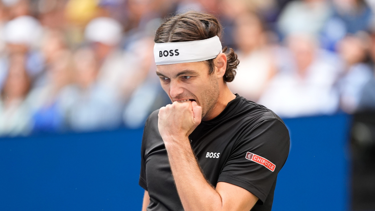 Taylor Fritz shows his frustration during the men's singles final of the 2024 U.S. Open tennis tournament