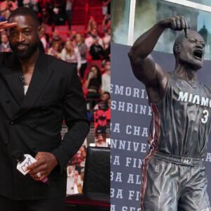 Dwyane Wade (L) and His Newly Unveiled Statue (R)