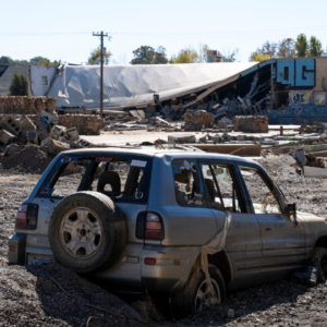 Remains of flood damage from Hurricane Helene in Asheville, N.C., on Oct. 20, 2024.
