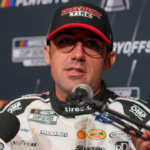 Austin Cindric speaks to media members during the NASCAR Playoffs Media Day at the Charlotte Convention Center.