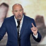 Dana White, CEO of Ultimate Fighting Championship introduces Republican presidential nominee Donald J. Trump during the final day of the Republican National Convention at the Fiserv Forum. The final day of the RNC featured a keynote address by Republican presidential nominee Donald Trump