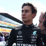 George Russell of Mercedes before the Formula 1 British Grand Prix at Silverstone Circuit in Northampton, Great Britain