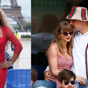 Serena Williams (L); Taylor Swift and Travis Kelce (R)