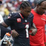 Oct 27, 2024; Houston, Texas, USA; Houston Texans wide receiver Stefon Diggs (1) walks off the field after an apparent injury during the third quarter against the Indianapolis Colts at NRG Stadium.
