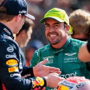 Fernando Alonso (Aston Martin) and Max Verstappen (Red Bull Racing)