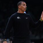 Boston Celtics head coach Joe Mazzulla watches from the sideline as they take on the New York Knicks at TD Garden.