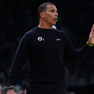 Boston Celtics head coach Joe Mazzulla watches from the sideline as they take on the New York Knicks at TD Garden.