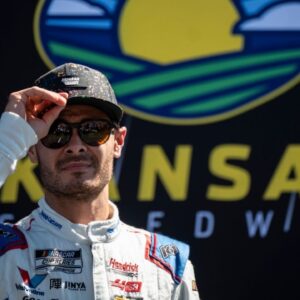NASCAR Cup Series driver Kyle Larson (5) is introduced before the Hollywood Casino 400 at Kansas Speedway.