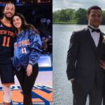 Jalen Brunson and Ali Marks (L) and Jalen and Ali's prom photo (R)