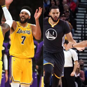 LeBron James, JaVale McGee and Stephen Curry