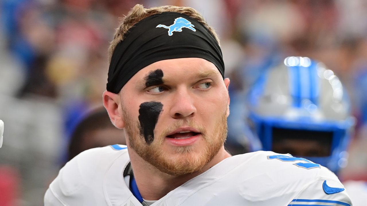 Detroit Lions defensive end Aidan Hutchinson (97) looks on prior to the game against the Arizona Cardinals at State Farm Stadium.