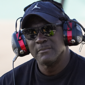 23XI team owner Michael Jordan watches during the Straight Talk Wireless 400 at Homestead-Miami Speedway.