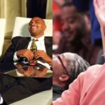 Michael Jordan and Charles Barkley (L), and Larry Johnson (R)