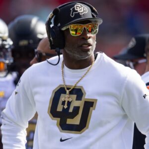 Colorado Buffalos head coach Deion Sanders against the Arizona Wildcats at Arizona Stadium.
