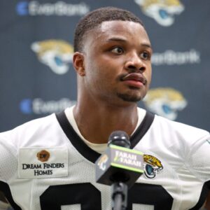Jacksonville Jaguars cornerback Tyson Campbell (32) participates in training camp at Miller Electric Center.