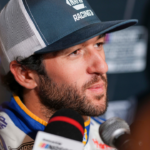 Chase Elliott speaks to media members during the NASCAR Playoffs Media Day at the Charlotte Convention Center.