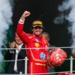 Carlos Sainz of Ferrari celebrating his Mexico City GP win