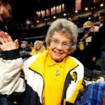 Colorado Buffaloes fan Peggy Coppom during the first half against the Washington State Cougars at the CU Events Center.
