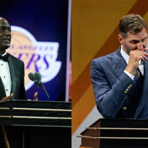 Michael cooper (L) and Dirk Nowitzki (R)