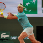 Rafael Nadal of Spain returns a shot during his match against Alexander Zverev of Germany on day two of Roland Garros