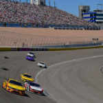 NASCAR Cup Series driver Michael McDowell (34) leads a group during the South Point 400 at Las Vegas Motor Speedway.