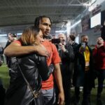 Ohio State Buckeyes quarterback C.J. Stroud hugs his mom, Kim Stroud, during Ohio State football s pro day at the Woody Hayes Athletic Center in Columbus