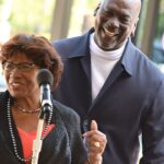 Michael Jordan and his mother Deloris Jordan talk to the crowd outside of The Michael Jordan Family Medical Clinic led by Novant Health. Both were taking part in a ribbon cutting ceremony for the new clinic opening off of Greenfield Street