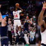 Ivica Zubac (L), Norman Powell (C), James Harden (R).