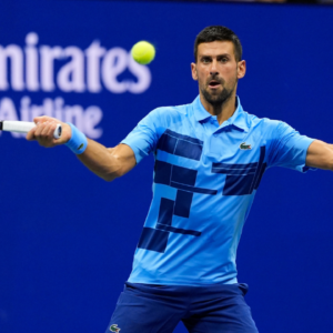 Novak Djokovic (SRB) hits to Alexei Popyrin (AUS) on day five of the 2024 U.S. Open tennis tournament at USTA Billie Jean King National Tennis Center.